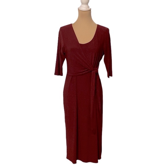Emma & Michele Dresses & Skirts - NWT Emma & Michele Cross Wrap Midi 3/4 Sleeve Dress Burgundy